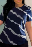 Light Blue Casual Print Patchwork O Neck Mid Waist T-Shirts