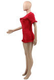 Red Fashion Casual Solid Split Joint O Neck Regular Romper