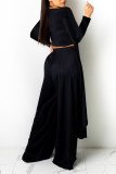 Light Gray Fashion Casual Solid Asymmetrical O Neck Long Sleeve Two Pieces
