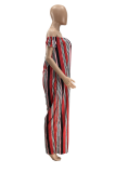 Red Casual Striped Split Joint Off the Shoulder Plus Size Jumpsuits