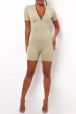 White Sexy Casual Solid Backless Zipper Collar Skinny Romper