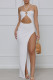 White Sexy Solid Hollowed Out Patchwork High Opening Halter Straight Dresses