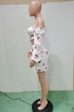 White Fashion Sexy Print Bandage Backless Square Collar Long Sleeve Two Pieces