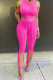 Rose Red Fashion Casual Solid Slit Asymmetrical O Neck Sleeveless Two Pieces