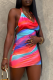 Colour Sexy Print Draw String Halter Pencil Skirt Dresses