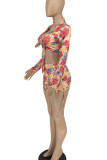 Pink Sexy Print Bandage Patchwork Swimwears