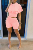 White Casual Solid Patchwork O Neck Short Sleeve Two Pieces