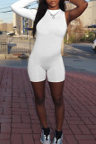 White Fashion Casual Solid Basic O Neck Long Sleeve Skinny Romper