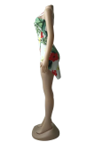 Colour Sexy Print High Opening Slit Spaghetti Strap Pencil Skirt Dresses