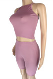 Dark Purple Sexy Casual Solid Backless Spaghetti Strap Sleeveless Two Pieces
