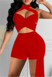 Red Fashion Sexy Solid Hollowed Out Backless Skinny Romper