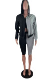 Grey Fashion Casual Patchwork Basic Hooded Collar Long Sleeve Three-piece Set