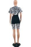 White Casual Animal Print Patchwork O Neck Short Sleeve Two Pieces