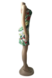 Colour Sexy Print High Opening Slit Spaghetti Strap Pencil Skirt Dresses