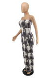 Multicolor Fashion Sexy Print Backless Strapless Sleeveless Dress