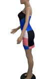 Blue Sexy Color Lump Print Patchwork Fold Spaghetti Strap Pencil Skirt Dresses