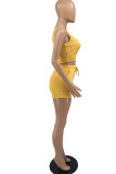 Yellow Sexy Casual Solid Basic U Neck Sleeveless Two Pieces