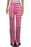 Red Casual Striped Print Patchwork Straight High Waist Straight Full Print Bottoms