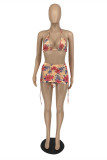 Multicolor Fashion Sexy Print Bandage Swimwears Four-piece Set
