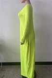 Fluorescent Green Fashion Casual Solid Pocket V Neck Long Sleeve Dresses