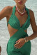 Green Sexy Solid Bandage Hollowed Out Patchwork Asymmetrical Halter A Line Dresses