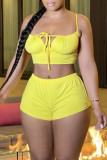 Yellow Fashion Sexy Solid Bandage Backless Spaghetti Strap Sleeveless Two Pieces