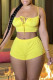 Yellow Fashion Sexy Solid Bandage Backless Spaghetti Strap Sleeveless Two Pieces