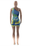 Blue Fashion Sexy Print Hollowed Out Swimwears
