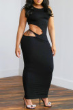 Black Fashion Sexy Solid Hollowed Out O Neck Sleeveless Dress