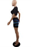 Black Fashion Casual Print Bandage O Neck Half Sleeve Two Pieces