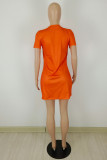 Orange Fashion Casual Print Ripped O Neck Short Sleeve T-shirt Dress