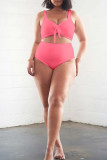Pink Casual Solid Frenulum Fold Swimwears