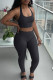 Black Casual Solid Bandage Patchwork Halter Sleeveless Two Pieces