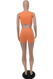 Pink Casual Sportswear Solid Vests U Neck Sleeveless Two Pieces