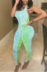 Turquoise Fashion Sexy Print Patchwork Backless Halter Skinny Jumpsuits