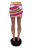 Pink Fashion Casual Print Basic Regular Mid Waist Skirt