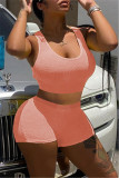 Pink Fashion Casual Solid Basic U Neck Sleeveless Two Pieces