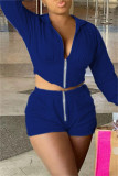 Deep Blue Fashion Casual Solid Hooded Collar Long Sleeve Two Pieces