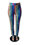 Turquoise Fashion Casual Print Basic Regular Mid Waist Trousers