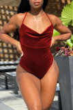 Coffee Fashion Sexy Solid Backless Swimwears