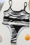 Black White Sexy Striped Print Patchwork Swimwears