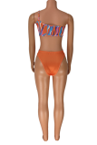 Blue Sexy Print Hollowed Out Draw String Swimwears