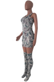 Green Fashion Sexy Print Backless U Neck Vest Dress