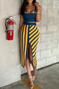 Yellow Sexy Casual Print Backless Slit Spaghetti Strap Sleeveless Two Pieces