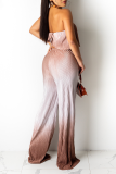 Blue Sexy Gradual Change Patchwork Strapless Sleeveless Two Pieces