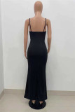 Yellow Fashion Sexy Solid Backless Slit V Neck Sling Dress