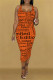 Orange Fashion Sexy Print Basic U Neck Sleeveless Dress