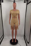 Purple Casual Solid Hollowed Out O Neck Short Sleeve Two Pieces