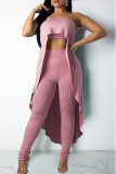 Pink Fashion Sexy Solid Backless Asymmetrical Strapless Sleeveless Two Pieces