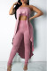 Pink Fashion Sexy Solid Backless Asymmetrical Strapless Sleeveless Two Pieces